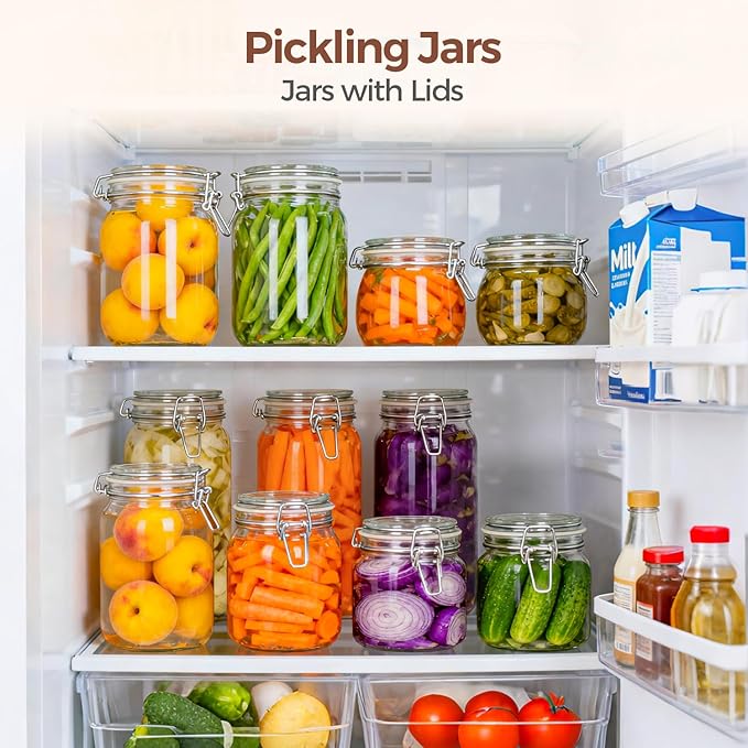ComSaf Square Glass Pantry Jars with Airtight Lids 27 oz 6 Pack Spice Jar