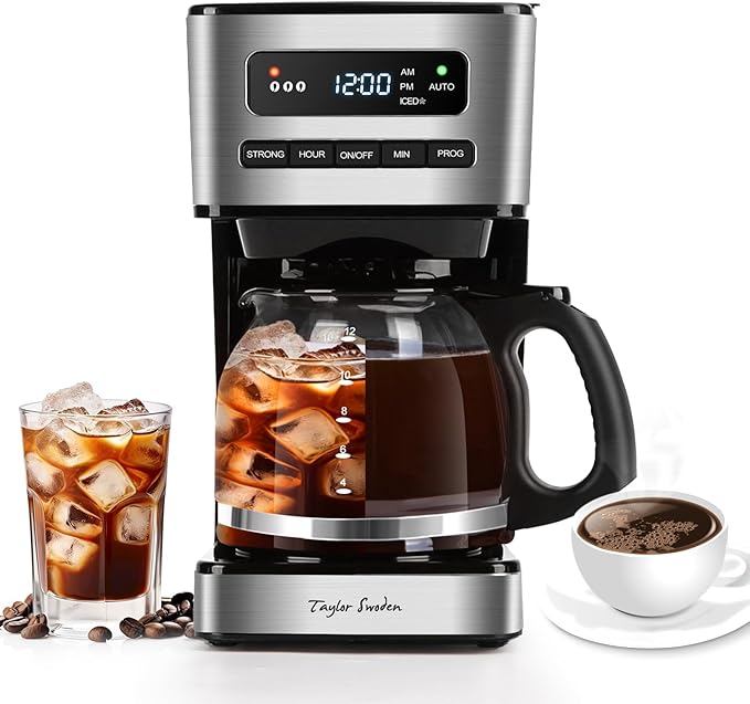 Taylor Swoden Programmable Coffee Maker 12 Cup, Black & Stainless Steel