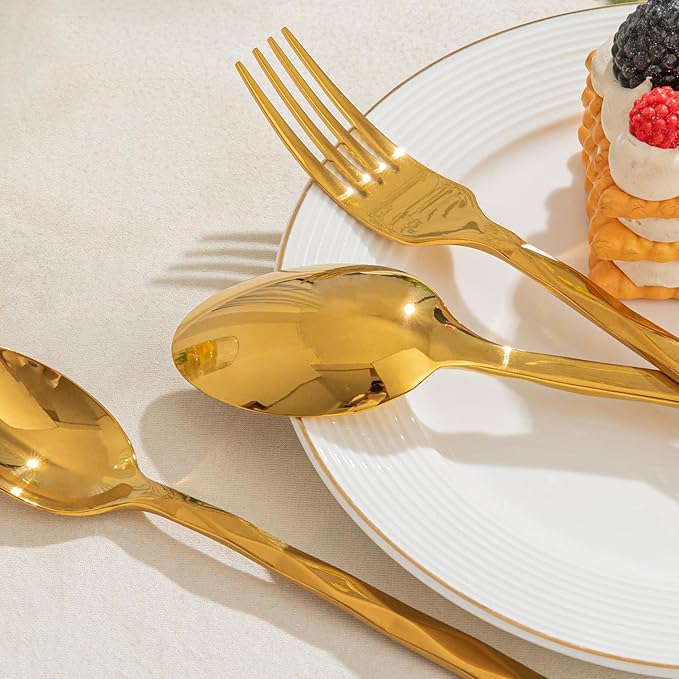 20 Piece 18/10 Gold Silverware Set, Stainless Steel Flatware Cutlery for 4