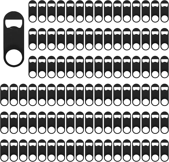 Yugada 100 Pack Flat Beer Bottle Opener 3.5 inch Stainless Steel Flat Bottle Opener Black Beer Bottle Openers for Bartender Kitchen Bar Restaurant (3.5 Inch)