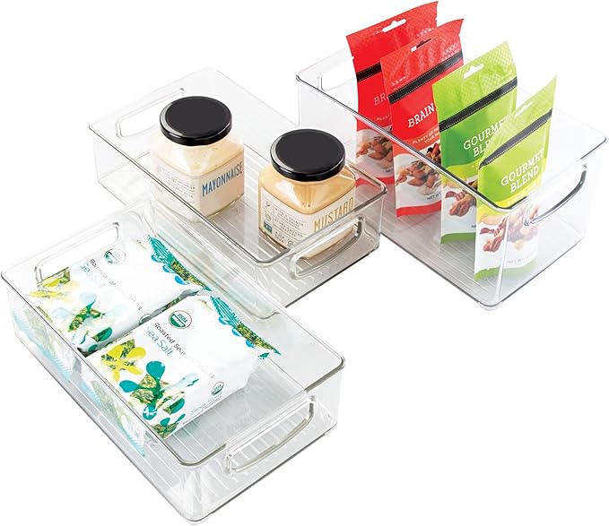 iDesign Stackable Pantry Bins with Handles, 2 Small Bins and 1 Medium Bin, 3 Pack, Clear, Made in USA