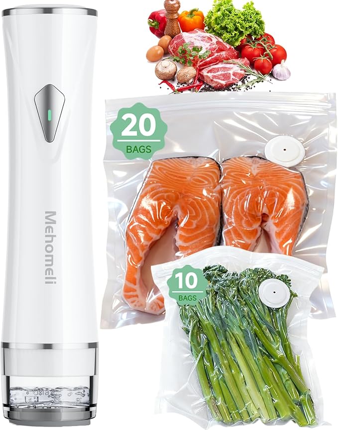Mehomeli Compact Handheld Vacuum Sealer for Food with 30 Reusable Bags