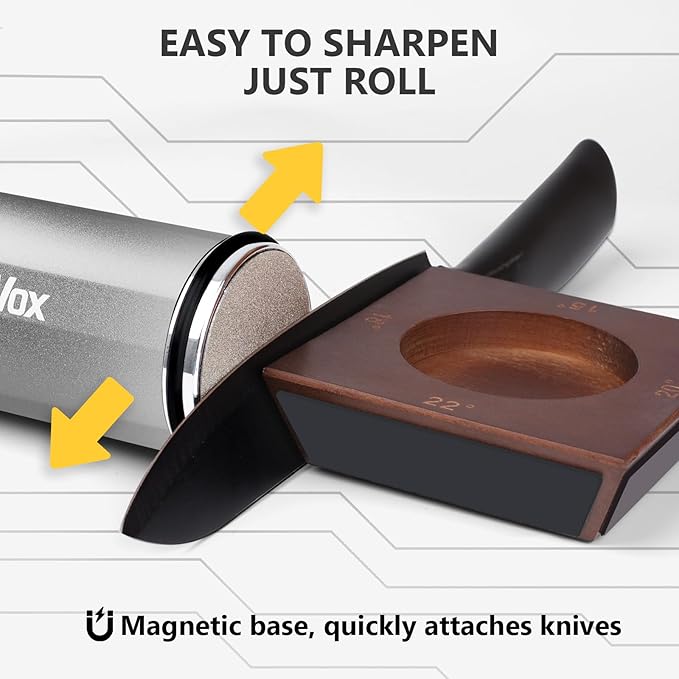 DOWOX Longer Rolling Knife Sharpener with Leather Strop, Upgraded Rolling Knife Sharpening with 4 Degree Angle and 4PCS Replaceable Honing Discs, Easy to Sharpen Ktichen Knives, Silver