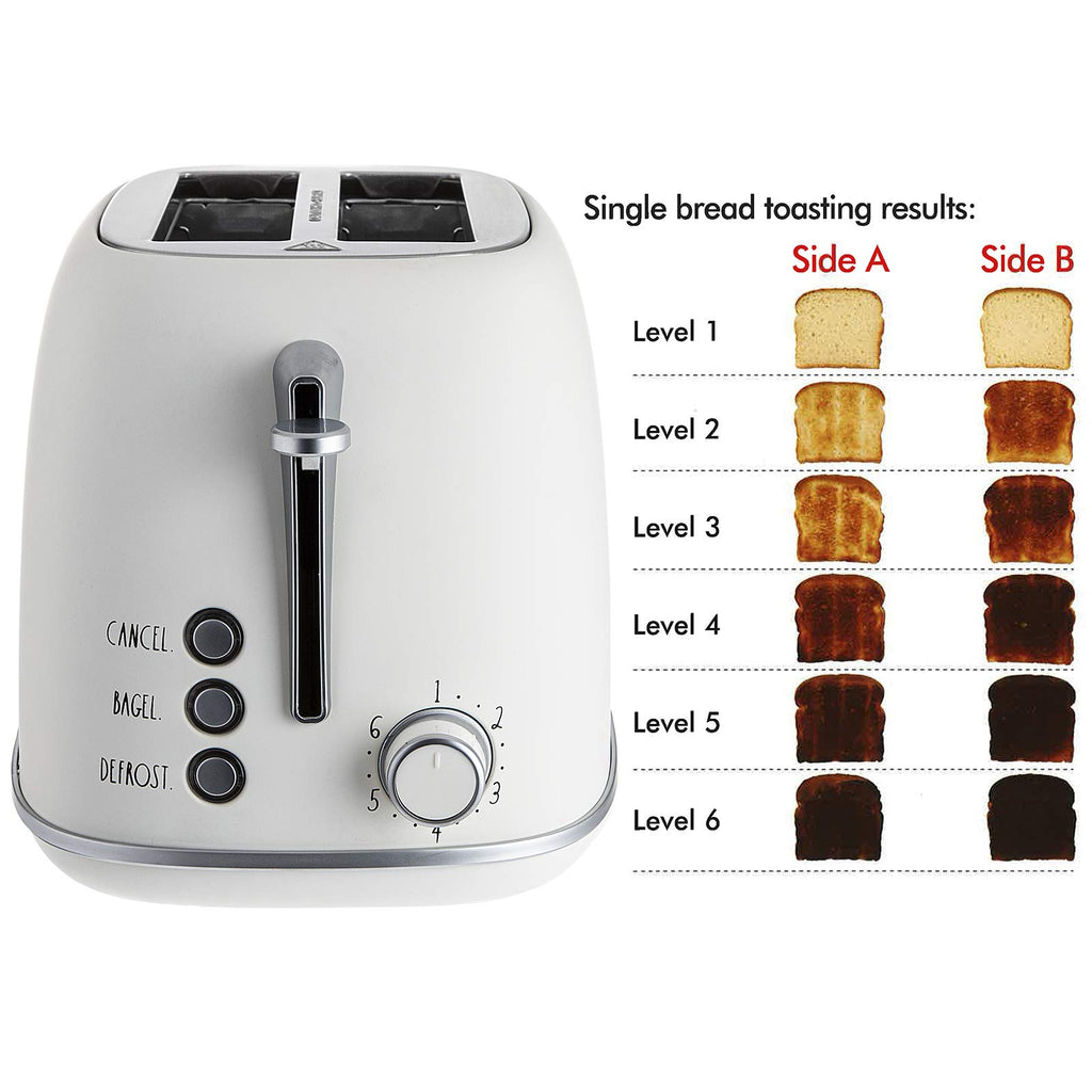 Rae Dunn Retro Rounded Bread Toaster, 2 Slice Stainless Steel Toaster with Removable Crumb Tray, Wide Slot with 6 Browning Levels, Bagel, Defrost and Cancel Options, Cream