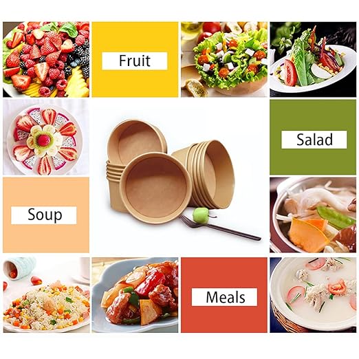 TOPtoper 50 Pcs 32 Oz Large Paper Bowls with Lids, Disposable Soup Serving Bowls Bulk Party Supplies for Hot/Cold Food, Soup (32 OZ)