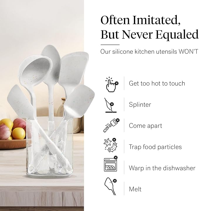 GIR 5-Piece Silicone Kitchen Utensils Set, Non-Toxic Cooking Utensils for Cooking and Baking, Heat Resistant, Food Grade, Dishwasher Safe Rubber Spatula, Ladle, Spoon - Party Confetti