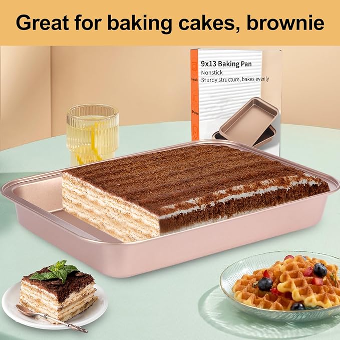 Barlket 9x13 Baking Pan & Dish, 13x9 Nonstick Rectangle Cake Pan, Rose Gold