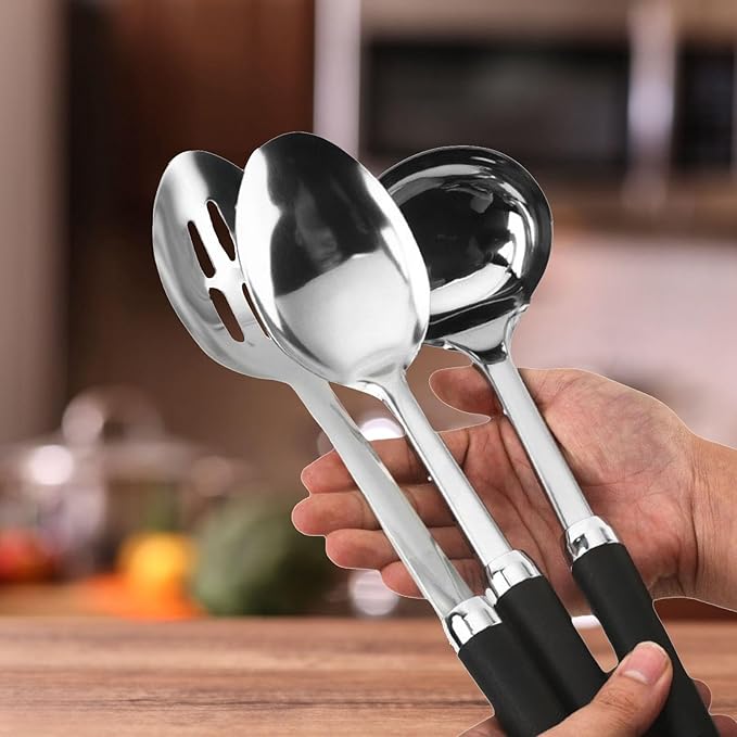 3-Piece Stainless Steel Cooking Utensils Set, Serving Spoon & Ladle