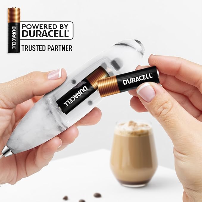 Zulay Kitchen Powerful Milk Frother Wand With Duracell Batteries - Ultra Fast Handheld Drink Mixer - Electric Whisk Foam Maker for Coffee, Lattes, Cappuccino & Matcha - Triple Whisk - Onyx Marble