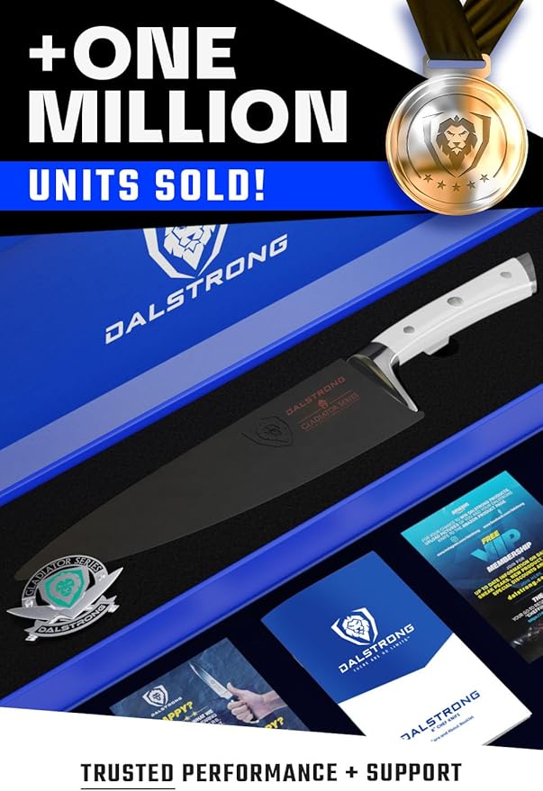Dalstrong Chef Knife - 8 inch Blade - Forged HC German Steel Chef's Knife - Full Tang - Glacial White ABS Handle - Gladiator Series - Razor Sharp Kitchen - Professional - Sheath - NSF Certified