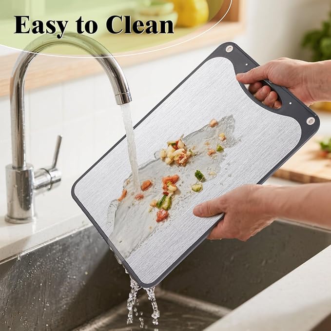 JFDHGOI Titanium Cutting Board,Double Sided Chopping Board,Food Grade Titanium And Wheat Straw PP, Large Size 15”×10” And Easy To Clean,Dark Gray