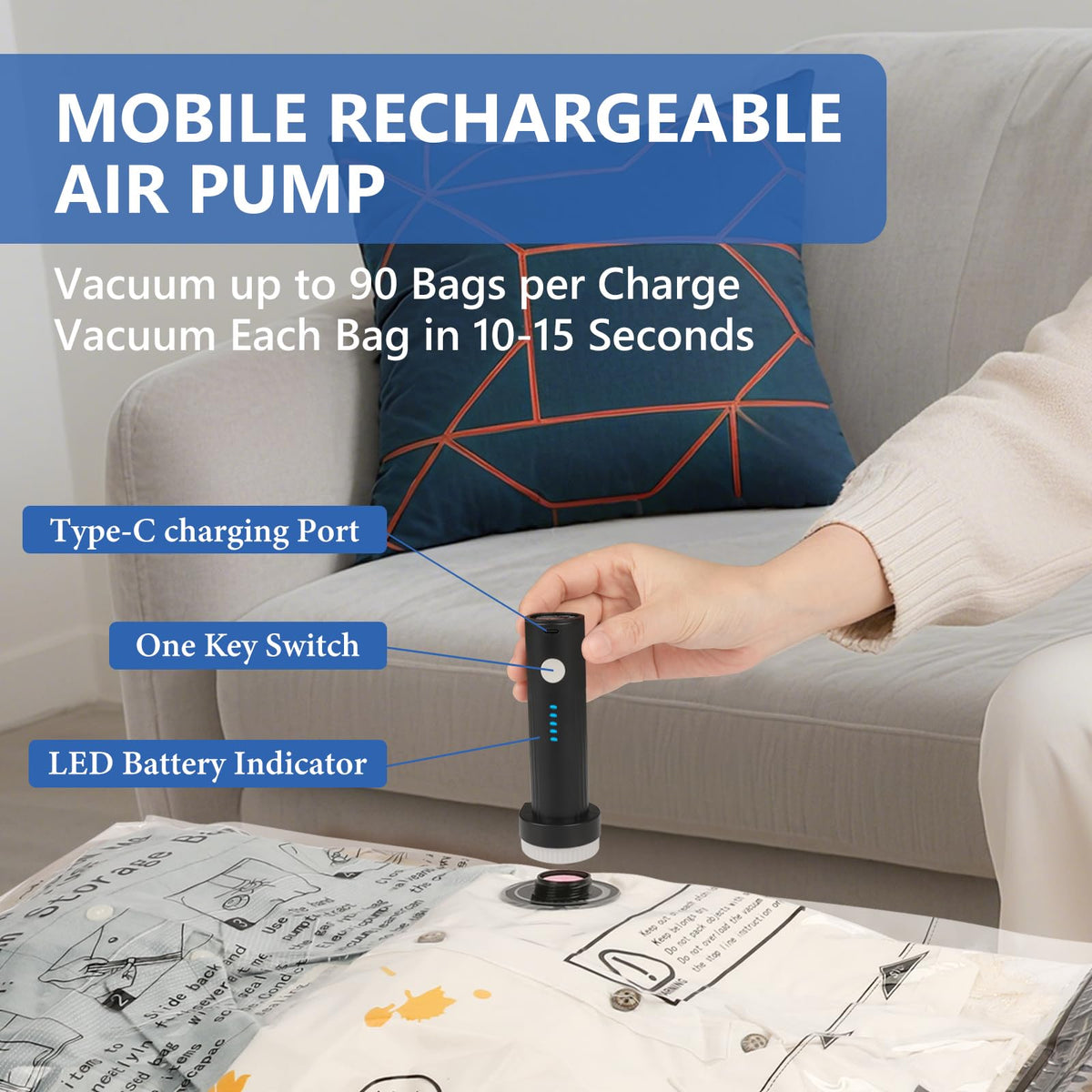 18 Pack Travel Vacuum Bags for Clothing with Rechargeable Wireless Air Pump