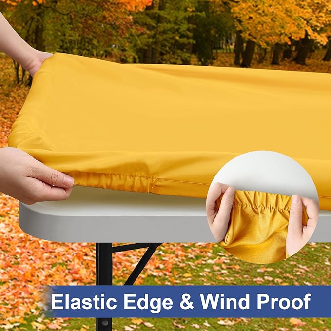 homing Rectangle Table Cloth Cover, Water-Resistant Polyester Elastic Fitted Tablecloth, Fits for 4 Foot Folding Tables, Washable Table Protector for Picnic, Camping (Mustard Yellow, 30" x 48")