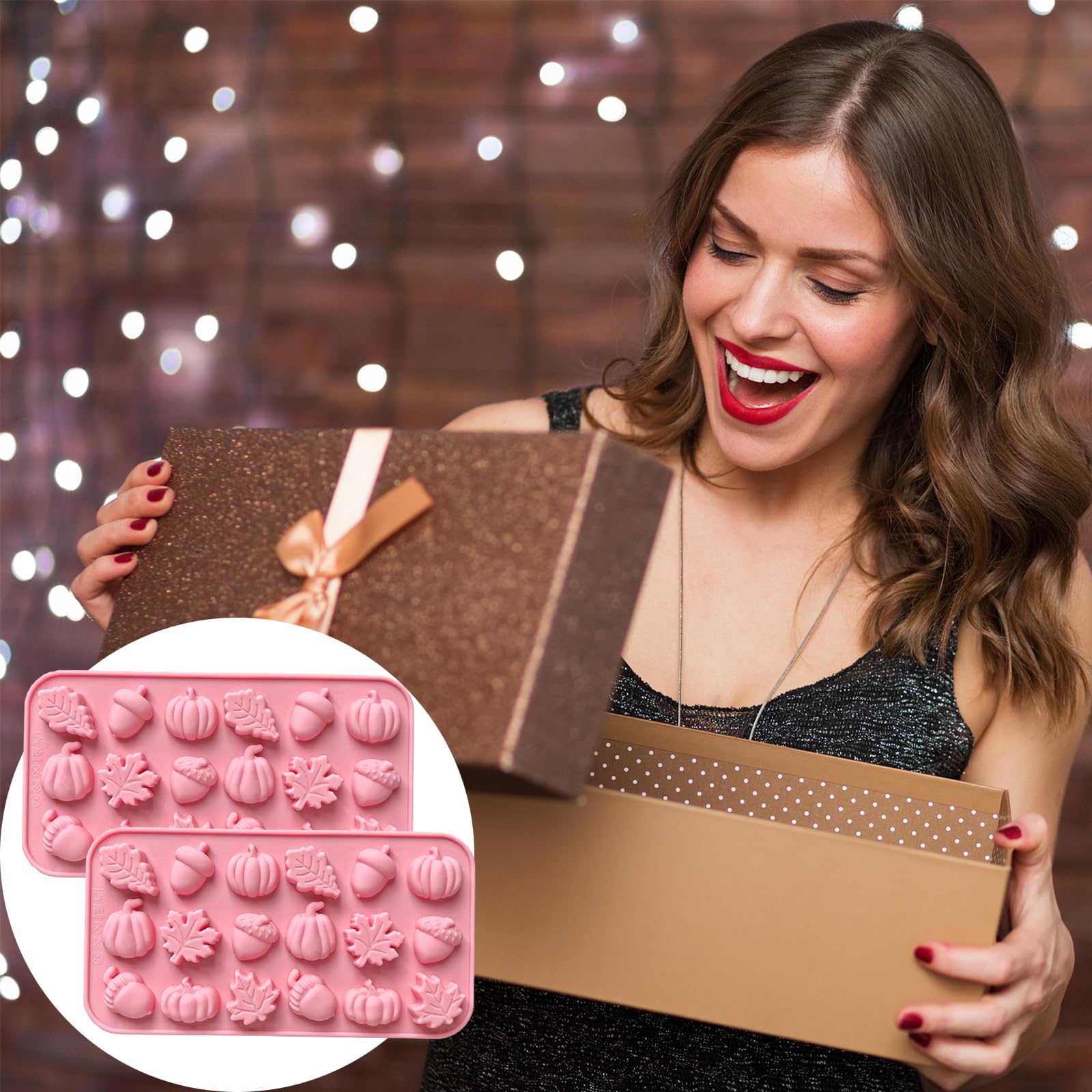 2PCS Flower Candy Molds Flower Shape Chocolate Molds, 18 Cavity Pink