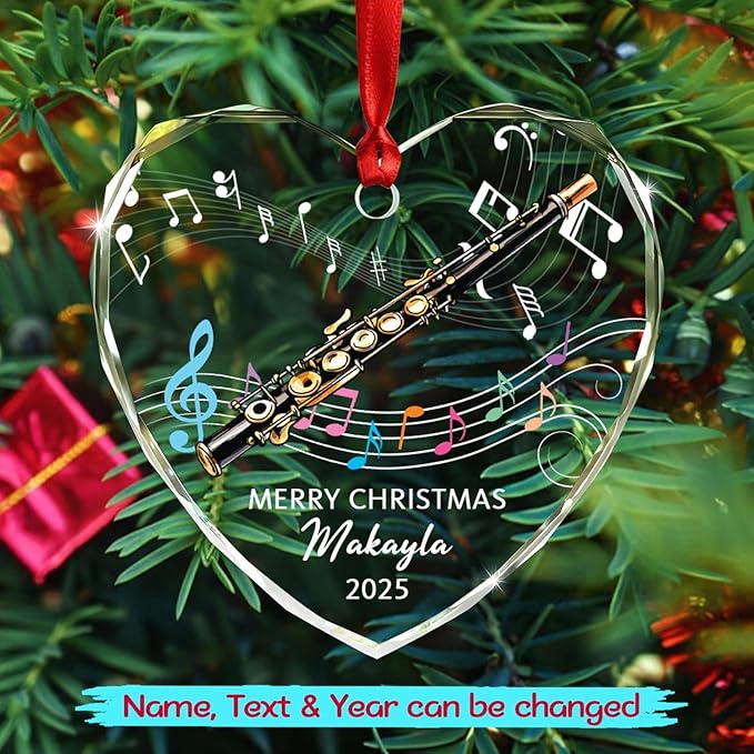 Customized Piccolo Instrument Glass Christmas 2026 Ornament, Personalized Year Text Name Piccolo Player Xmas Ornaments Gift for Husband Wife Dad Mom Kids, Unique Piccolos Musical Instrument Ornament
