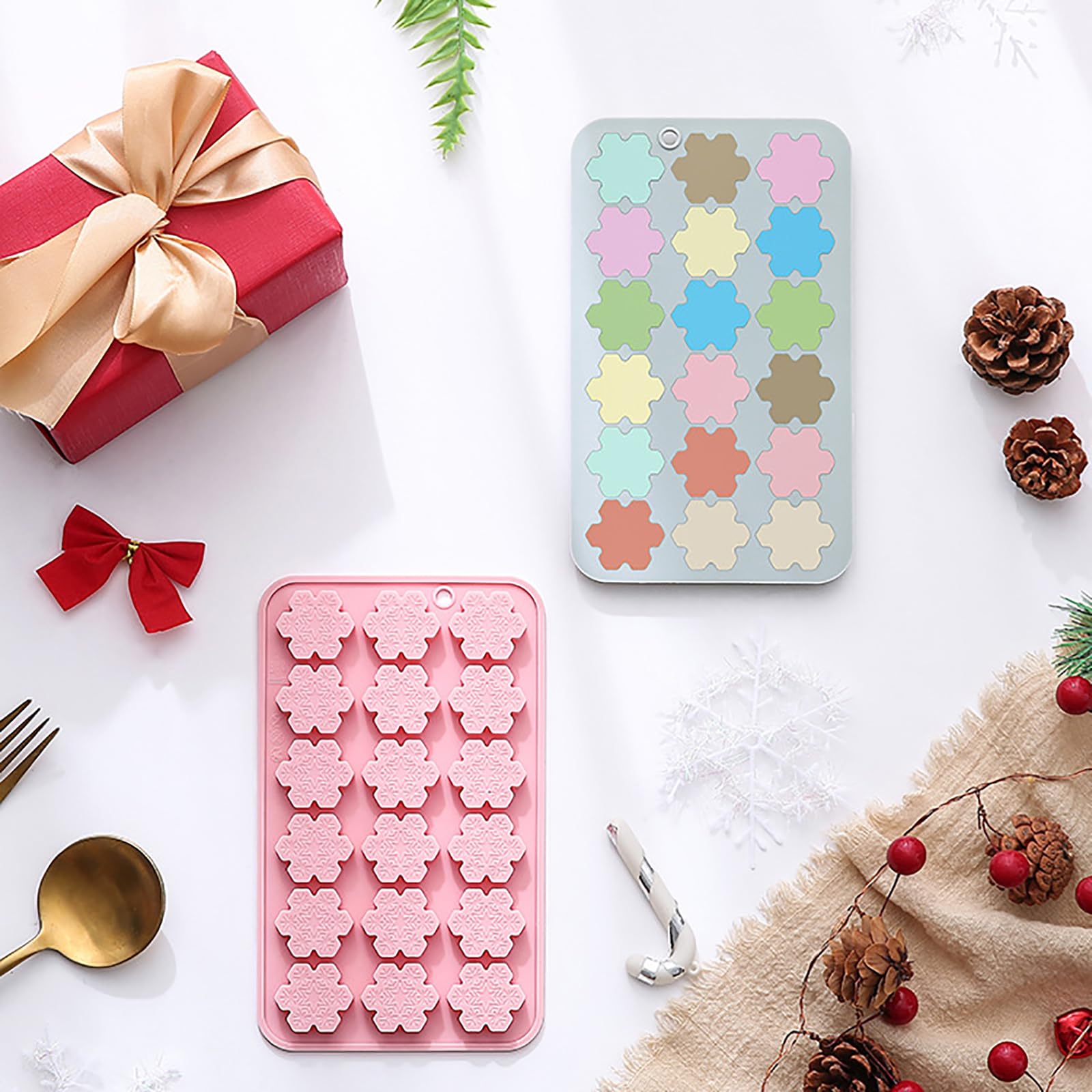 2 Pcs Snowflake Silicone Molds, 18-Cavity 3D Christmas Snowflake Chocolate Silicone Molds for DIY Christmas Winter Jello Candy Cupcake Fondant Baking Polymer Clay Decoration