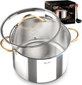 Ciwete Stock Pot 12 Quart, 18/10 Tri-Ply Stainless Steel Whole Clad Stock Pot with Lid, Seamless 12 QT Cooking Pot with Copper Handle, Healthy Stockpots, Induction, Gas, Oven and Dishwasher Safe