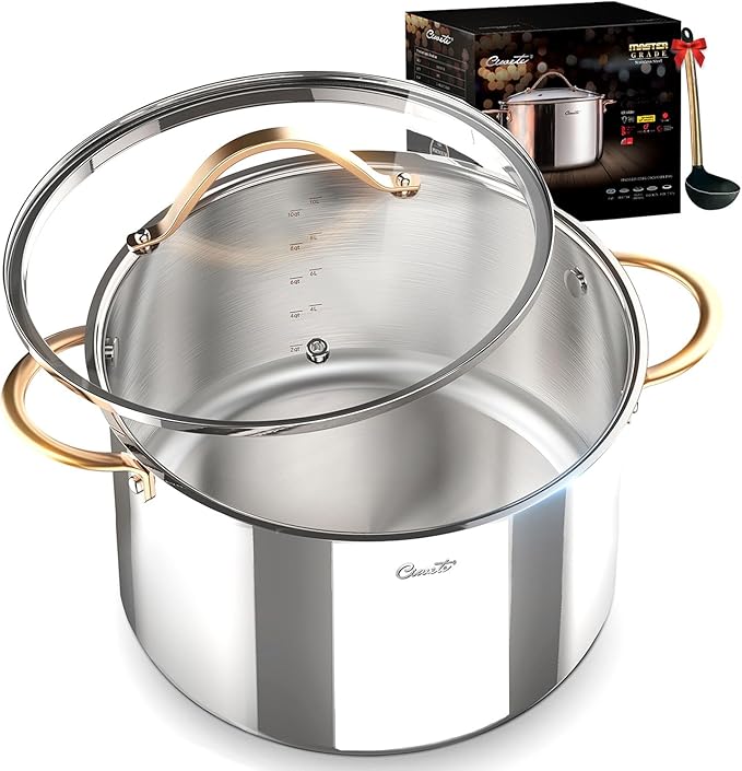 Ciwete Stock Pot 12 Quart, 18/10 Tri-Ply Stainless Steel Whole Clad Stock Pot with Lid, Seamless 12 QT Cooking Pot with Copper Handle, Healthy Stockpots, Induction, Gas, Oven and Dishwasher Safe