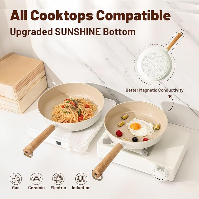 SENSARTE 17Pcs Ceramic Nonstick Cookware Set Non-toxic Healthy Pots and Pans Set Ceramic Kitchen Cooking Frying Pans with Stay-cool Handle, PFAS/PTFE/PFOA Free, Dishwasher Safe, Induction Compatible