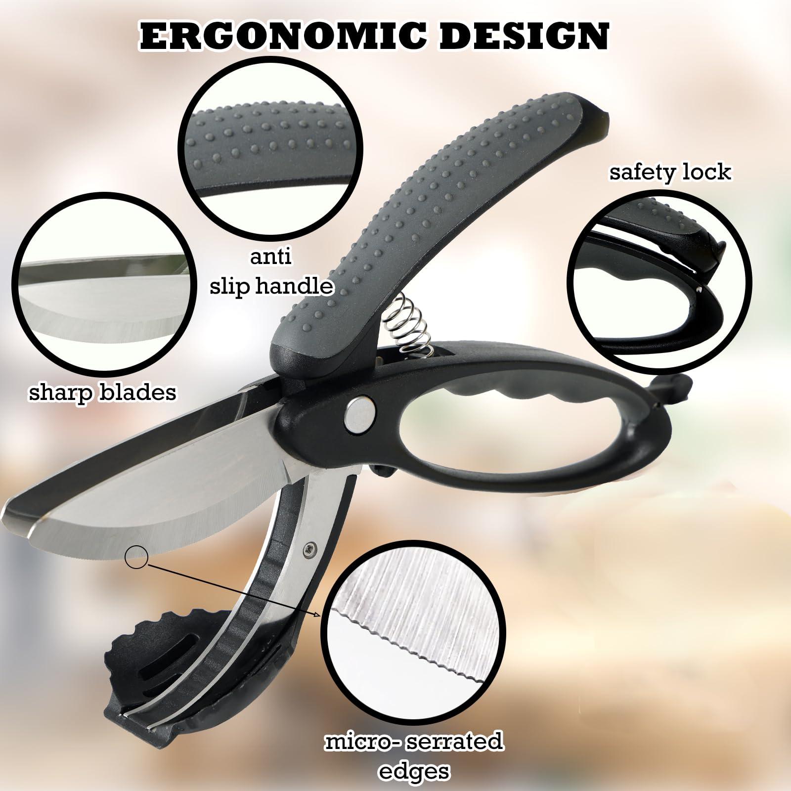 ALEXPHY Salad Scissors with Double Blades, Lettuce Chopper for Chopped Salad, Black