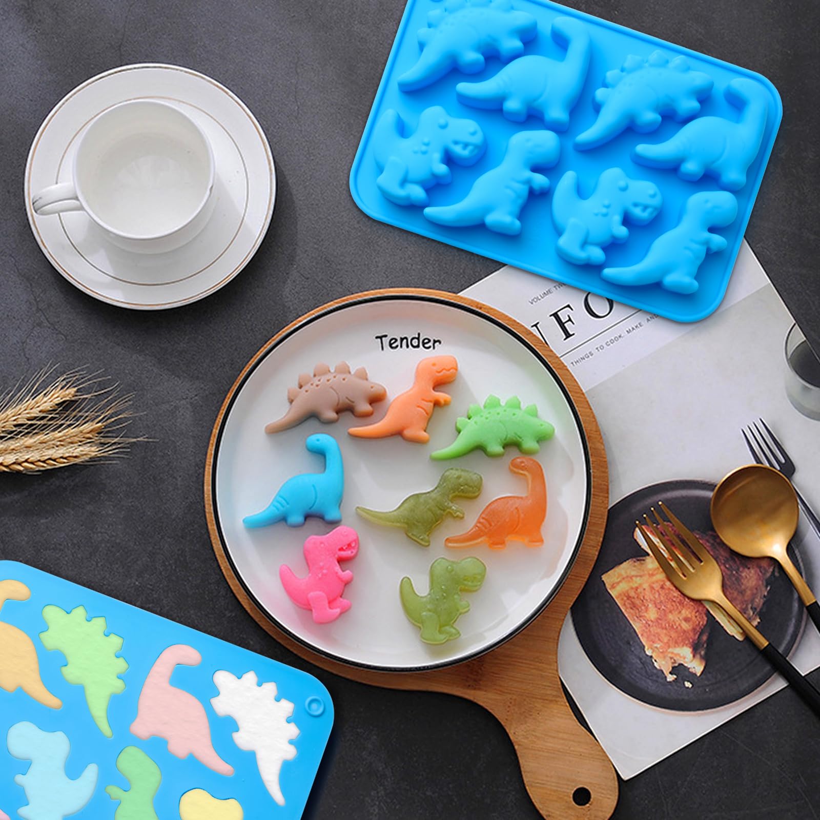 JOERSH Dinosaur Silicone Candy Molds, 2Pcs, 16-Cavity