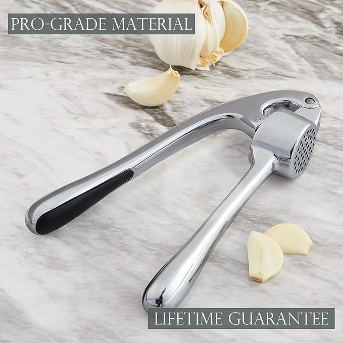 Premium Garlic Press, Professional Garlic Mincer, Easy to Squeeze and Clean, Rust Proof, Efficient Ginger Crusher - Sliver