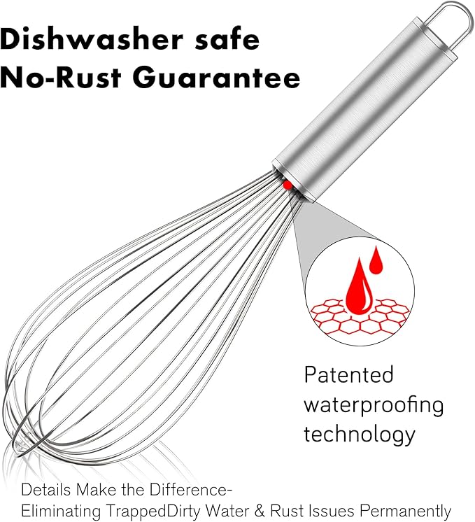 OYV 304 Stainless Steel Whisk Set, Dishwasher Safe Rustproof Metal Whisk, Professional Balloon Wire Whisks for Kitchen Cooking, Perfect For Blending, Whisking, Baking, Beating, 3 Packs (8" 10" 12")