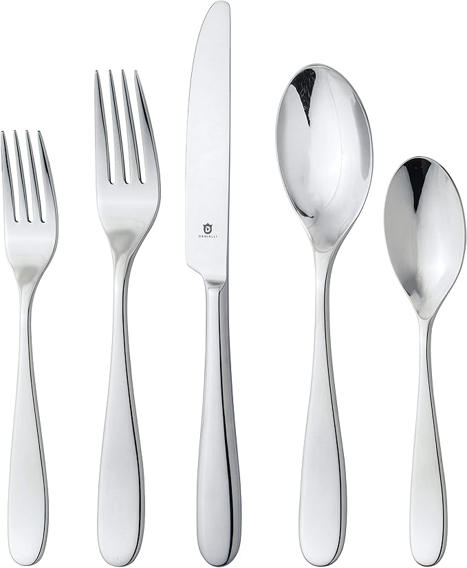 Danialli Silverware Set for 4 – 18/10 Stainless Steel Flatware, Mirror Finish, Dishwasher Safe, Heavy-Duty, Rust Resistant, Elegant Cutlery (20-Piece Set, Fidenza)