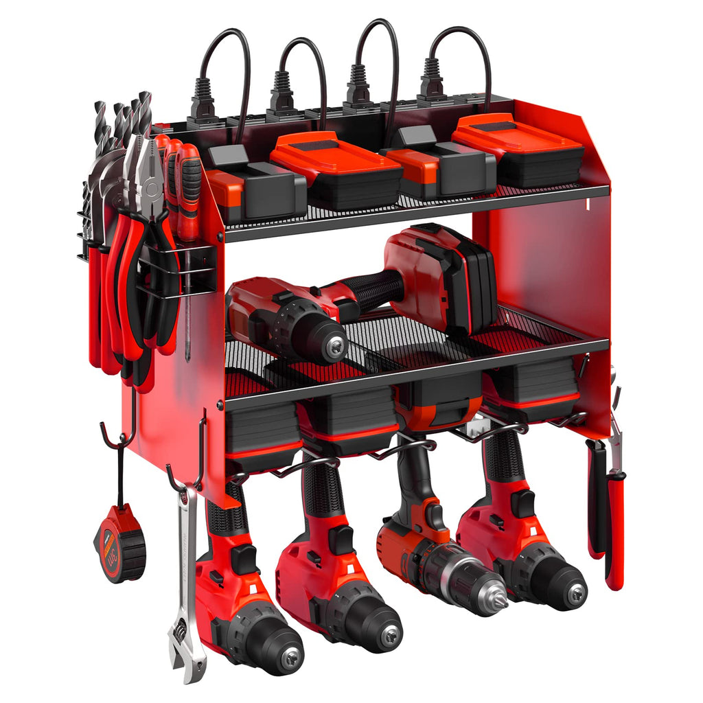 CCCEI Wall Mount Modular Tool Charging Organizer, Red, 1 Pack, 3 Tier.