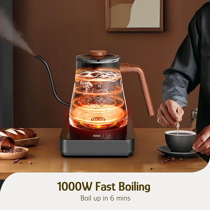 Hazel Quinn Gooseneck Electric Kettle 0.8 L, Temp Control, Keep Warm, Black