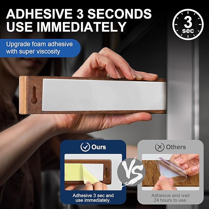 ENOKING 16 Inch Magnetic Knife Holder for Wall - Acacia Wood Knife Strip with Gold-Stamping Magnetic Gift Box - Powerful Knife Bar with 4 Hooks, No Drilling or Screw Mount