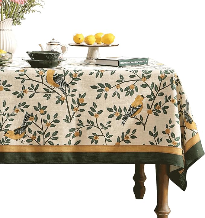 patdrea Designer French Linen Tablecloth,Rectangular,87"x55"-Warbler A