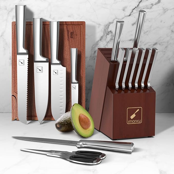 imarku Knife Set - Kitchen Knife Set 15 Pieces Japanese Stainless Steel Knife Block Set with Sharpener - Dishwasher Safe Kitchen's Knives - Ultra Sharp Chef Knife Set for Kitchen, Utility Knives