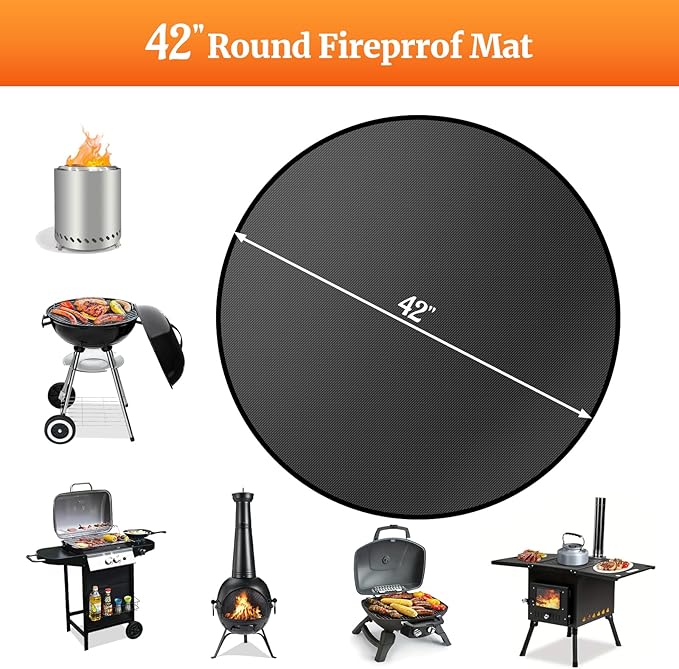 42" Round Fire Pit Mat for Solo Stove & Under Grill Mat for Outdoor Pit