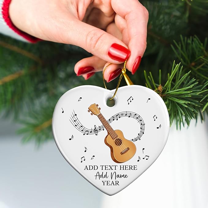 Personalized Ukulele Ceramic Ornament with Text Name Year, Customized Ukulele Instrument Christmas Ornament 2026, Musical Instrument Christmas Tree Ornaments, Gift for Men Women Music Lover