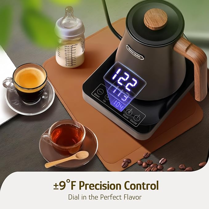 Hazel Quinn Gooseneck Electric Kettle 0.8 L, Temp Control, Keep Warm, Black