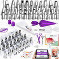 RFAQK 74 PCs Icing Piping Bags and Tips Set, Cake Decorating Kit with 48-Numbered Piping Tips, 20+1 Pastry Bags for Cookie Cupcake Cake Decoration, with Booklet and E-book (Purple)