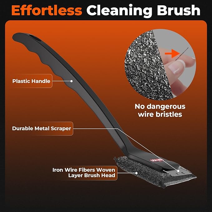 Aukivon 2PCS Upgraded Grill Brush for Outdoor Grill with Water Dunk Basin, Bristle Free, Steel Fiber Grill Brush for Cast Iron/Porcelain/Charcoal/Stainless Steel Grates, Gift for Men/Dad