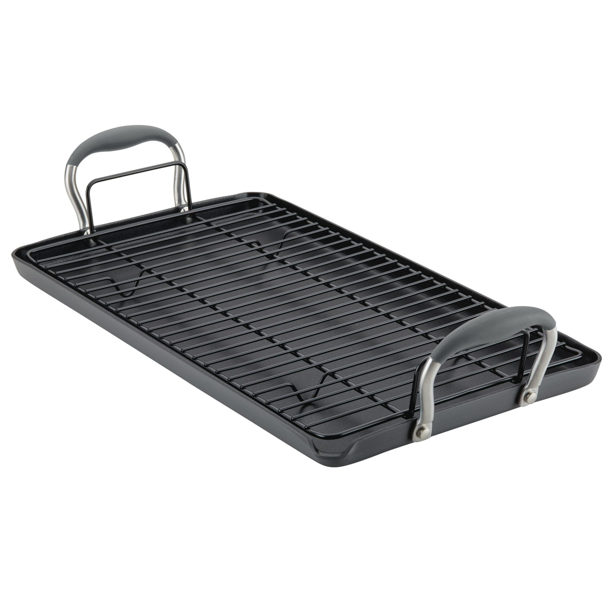 Anolon Advanced Home Hard Anodized Nonstick Deep Square Grill/Griddle Pan with Pour Spouts, 11 Inch - Moonstone