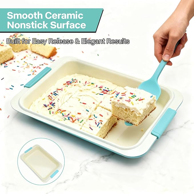 Spmarkt 9x13 Baking Pan & Lid, Nonstick Aluminized Steel, Silicone Handles