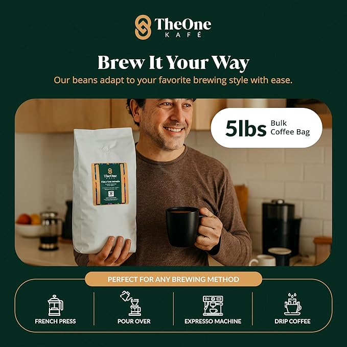 TheOne Kafé Guatemala Dark Roast Whole Bean Coffee – Organic, Single Origin, Premium Specialty Coffee, Ethically Sourced, Smooth & Rich Flavor – Fresh Roasted for Espresso, Drip, Pour Over – 5 lbs
