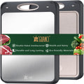 GUANCI Stainless Steel Cutting Board for Kitchen, Non Toxic 2-in-1 Double Sided Design, 304 Food Grade Stainless Steel & Wheat Straw PP, Durable Chopping Board for Meat & Vegetables, 14×9.6 Inch