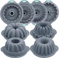 Tongjude 4 Pieces Silicone Fluted Tube Cake Pans, 10 Cups Tube Baking Pan, Jello Mold, Silicone Molds for Homemade Cake, Bread and Jello, Non-Stick, Grey