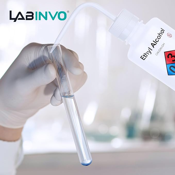 LABINVO Safety Wash Bottles, Vol.500ml, 6PCS of Lab Rinse Squeeze Bottles, Printed Acetone, Ethyl Alcohol, Methanol, Isopropanol, Distilled Water, Sodium Hypochloride, LDPE Material, IN-WBS001