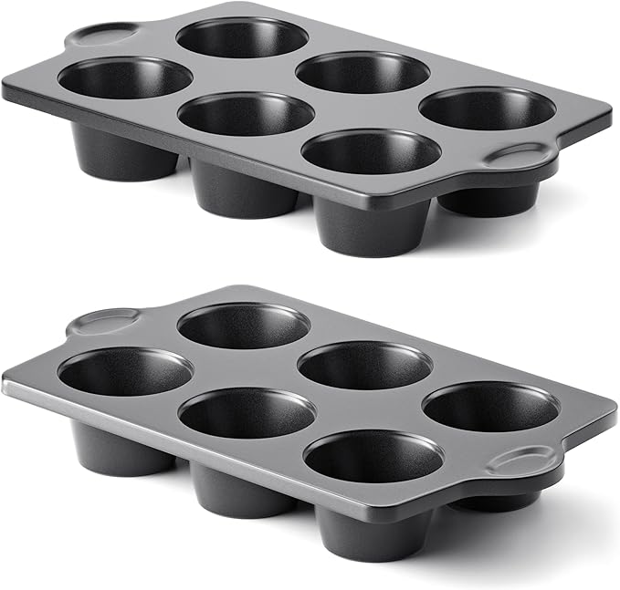 HONGBAKE Nonstick Jumbo Muffin Pan, 2 Pack Large Cupcake Tin with 120pcs Muffin Liners, Cup Cake Tray for Baking, 3.5dia, 6 Cup, Premium, Extra Thick