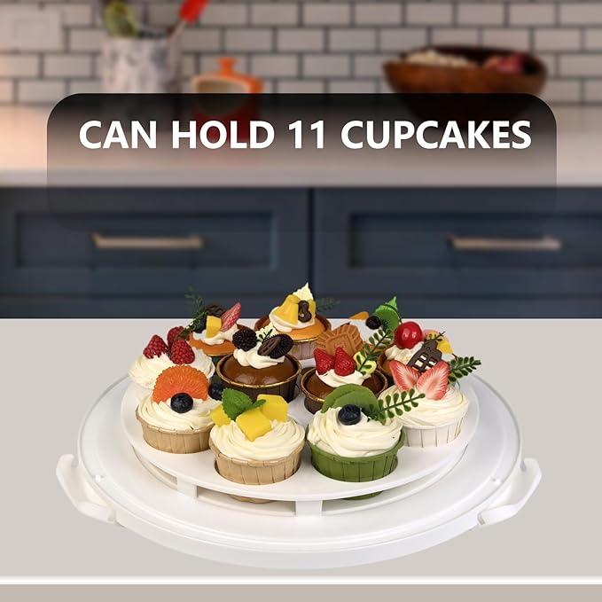 Arineng 12 Inch Cake Carrier with Lid & Handle BPA-Free Cake Transport Container, Includes Insulated Bag, Cupcake & Pie Holders for Secure Dessert Delivery (Fits 7" Tall Cakes) (Grey)