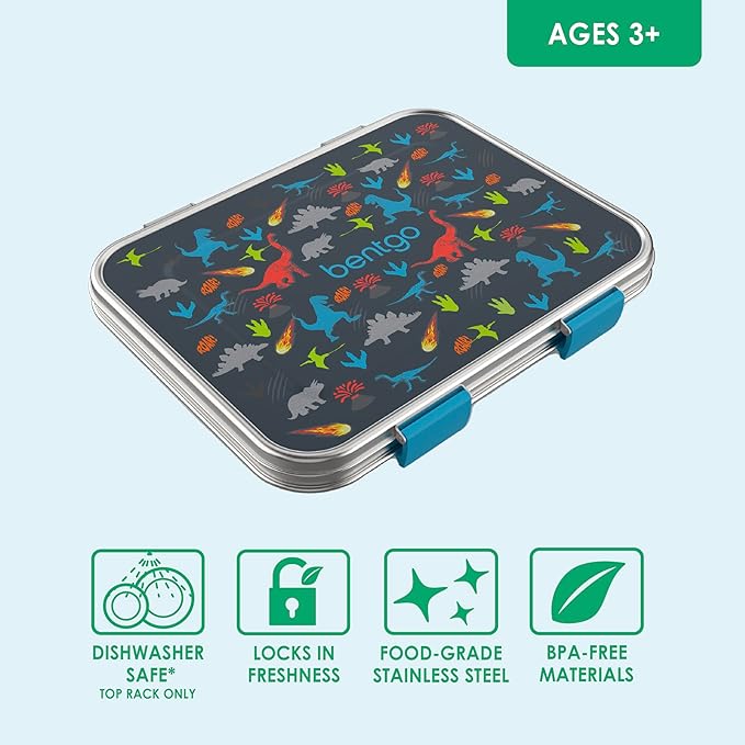 Bentgo Kids Prints Stainless Steel Leak-Resistant 3-Compartment Lunch Box