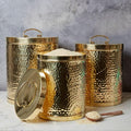 Cook Eat Serve Craft Canister Sets for Kitchen for Pantry, Gold Brass, 13" Tall, Set of 3pcs