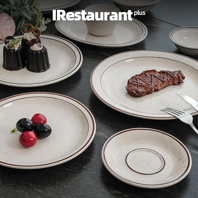 IRESTAURANT PLUS Stoneware Narrow Rim Commercial Grade Dinnerware Brown Speckle, Plate 9", Case of 24