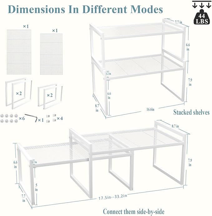 BlisXybion Set of 2 Cabinet Organizers 16.1''W 44 LBS Load Capacity Heavy Duty Kitchen Pantry Shelves Counter Countertop Storage Racks